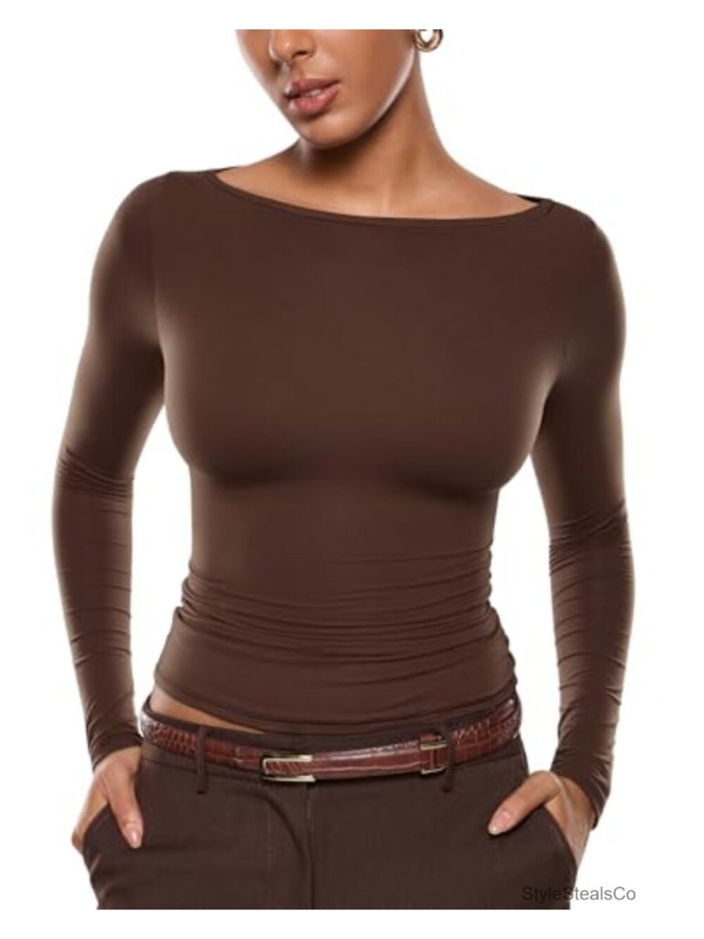 Ultra Long Sleeve Boat Neck T-Shirt Double Lined Going Out Top